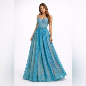 Angela & Alison Strapless Lace Prom GRAD Graduation Dress Turquoise Ball Gown 2